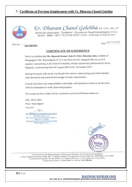 Employment Certificate — Vr. D. C. Golchha