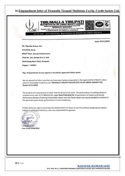 Tirumalla Tirupati Multistate — Empanelment