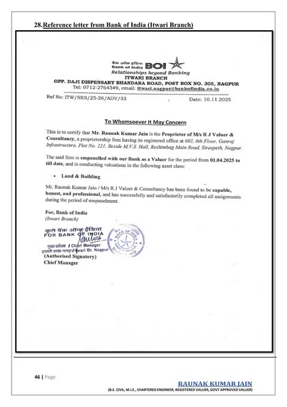 Reference — Bank of India (Itwari)