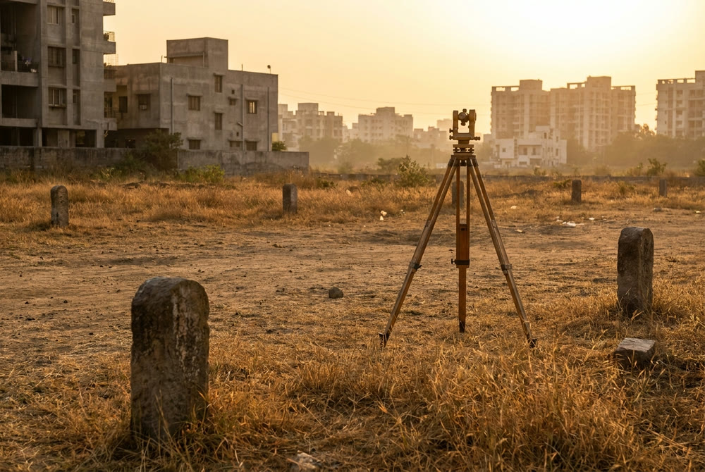 An open land plot under survey on the outskirts of Nagpur