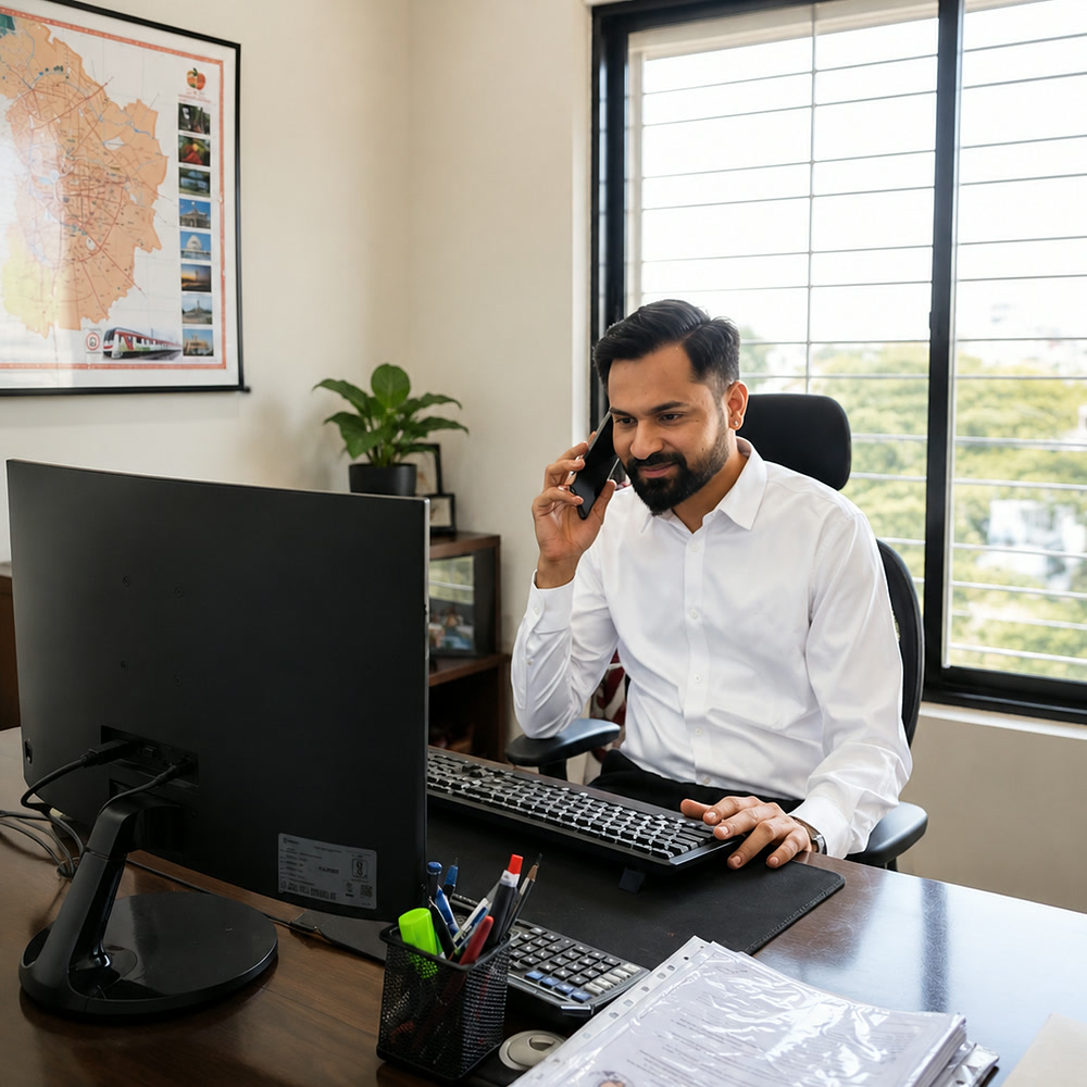 Er. Raunak Kumar Jain at work in the RJ Valuer & Consultancy office, Civil Lines, Nagpur